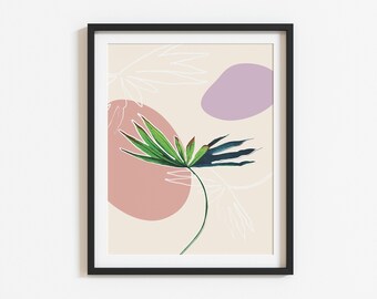 Estampado de hojas tropicales estilo boho, arte mural tropical boho, decoración botánica imprimible con hojas, regalo para el hogar estilo boho