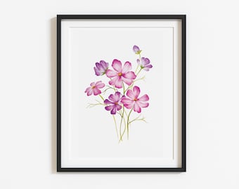 Cosmos Flower Wall art Instant Printable Watercolor