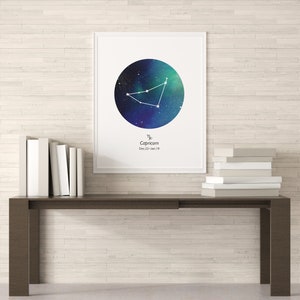 Constellation du zodiaque Capricorne-Carte des étoiles,Étoile personnalisée,Art mural aquarelle imprimable instantané