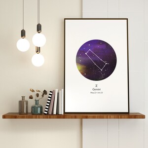 Zwilling Sternzeichen Sternbild-Sternbild,Personalisierter Stern,Sofort-Druckbare Aquarell-Wandkunst