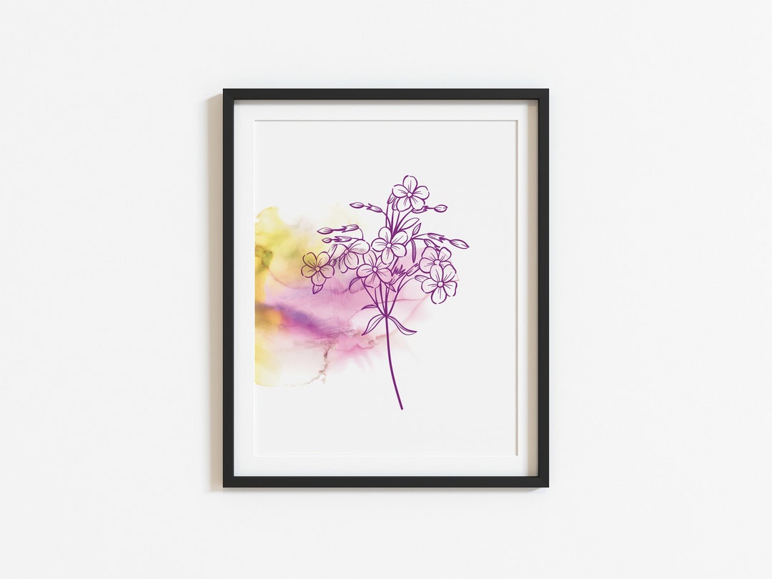 Flower Line Drawing Wall Art Printable Watercolor Etsy
