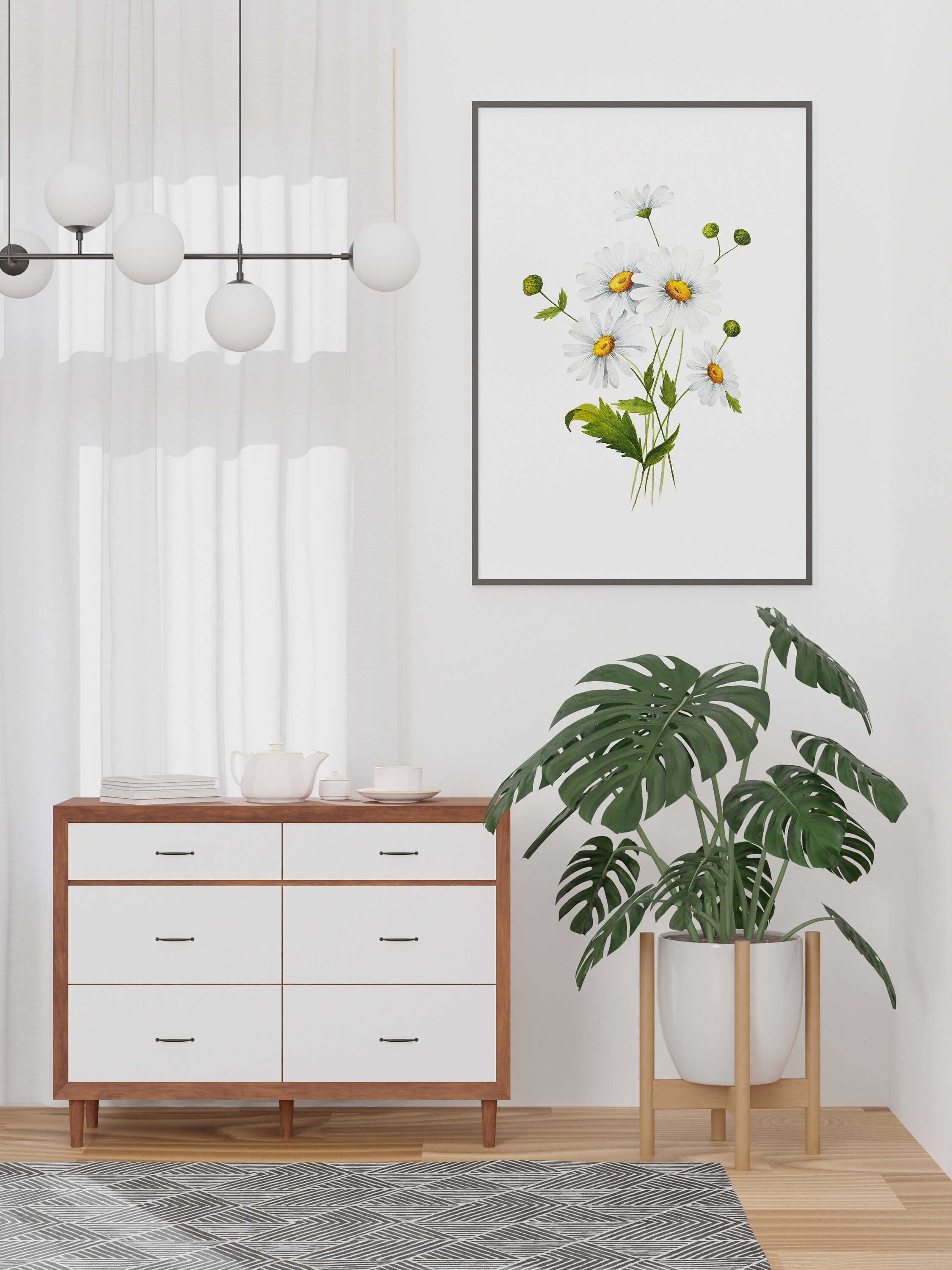 Daisy Flower Wall Art Instant Printable Watercolor - Etsy