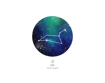 Leo Zodiac Art Print, Constellation Star Map Wall Art, Celestial Printable Decor, Zodiac Birthday Gift
