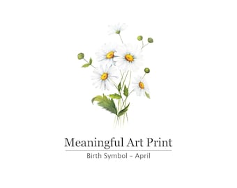 Impressão da flor de nascimento de abril, arte de parede em aquarela de margarida, decoração floral botânica para imprimir, presente de aniversário de primavera