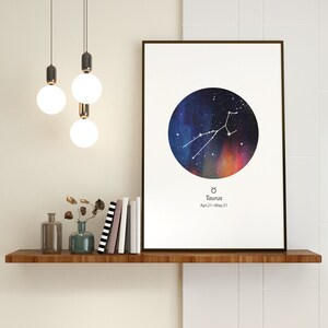 Taurus dierenriem sterrenbeeld-Ster kaart, Gepersonaliseerde ster, Instant Afdrukbare Aquarel kunst aan de muur