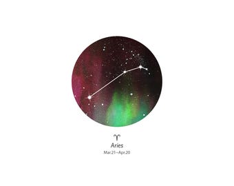 Aries Zodiac Art Print, Constellation Star Map Wall Art, Celestial Printable Decor, Zodiac Birthday Gift