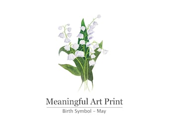 Impressão da flor de nascimento de maio, arte de parede em aquarela de lírio-do-vale, decoração floral botânica para imprimir, presente de aniversário de primavera