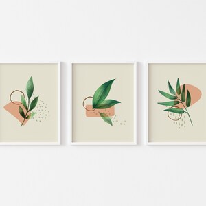 Leaf Watercolor Print Set: Boho Geometric Wall Art (Digital Download)