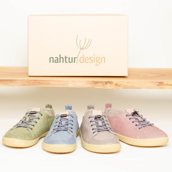 Barefoot shoes made of organic linen with natural rubber soles, unisex