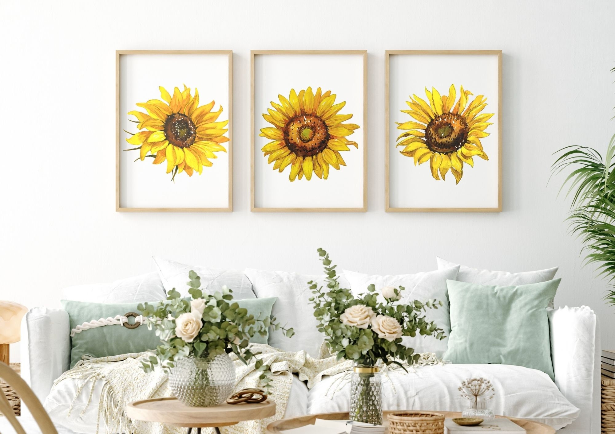 Sunflower Wall Art Print Set of 6 Watercolor Sunflower - Etsy