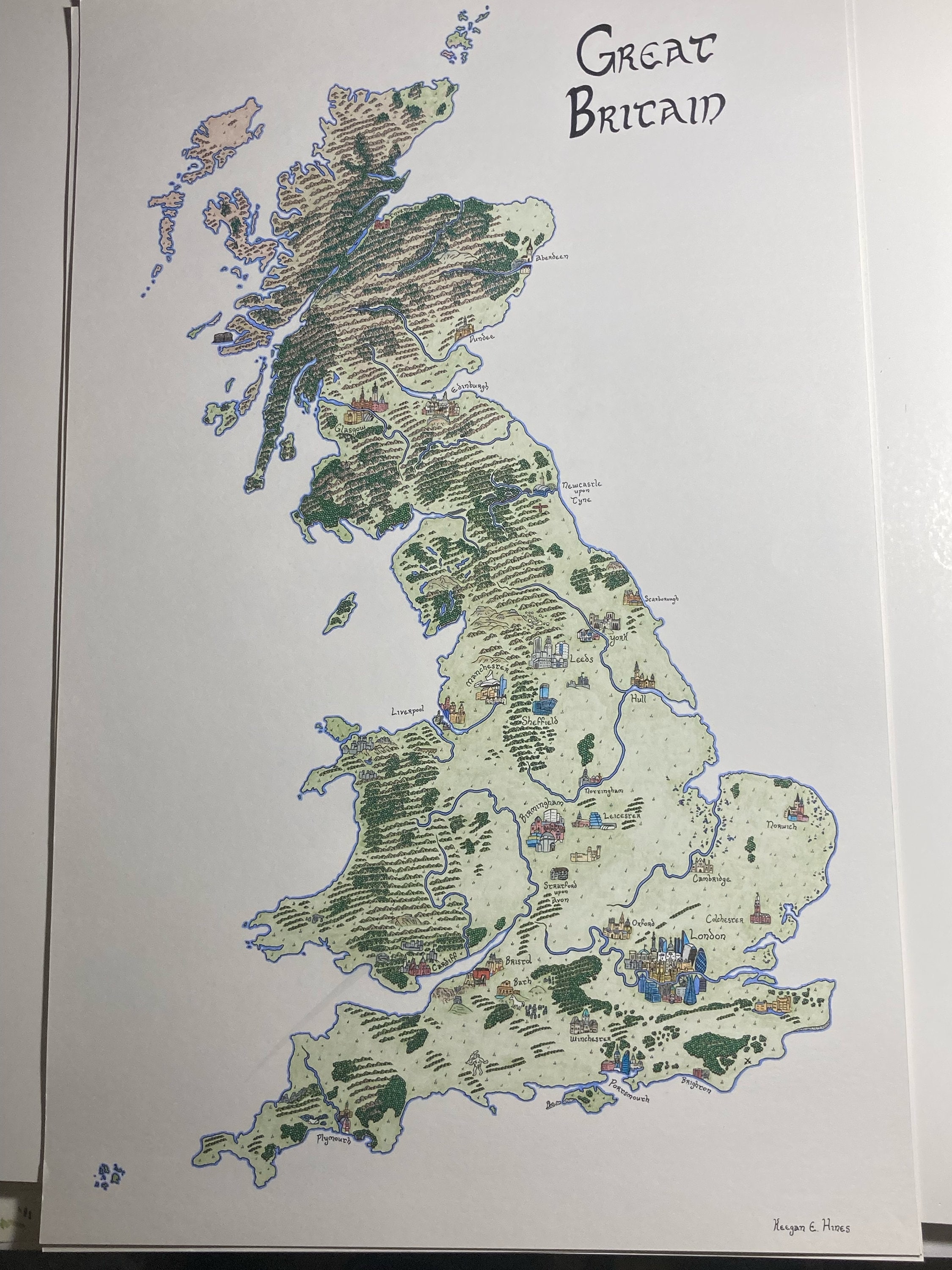 Fantasy-style Map of Great Britain, Prints of Hand-drawn Original