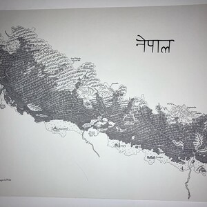 Carte du Népal de style fantastique dessinée à la main