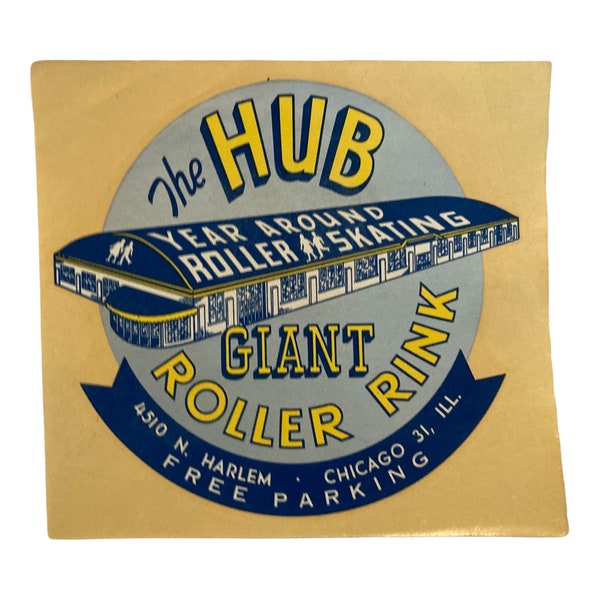 Vintage 1950s Roller Skating Transfer Decal The Hub Chicago, Norridge, Portage Park