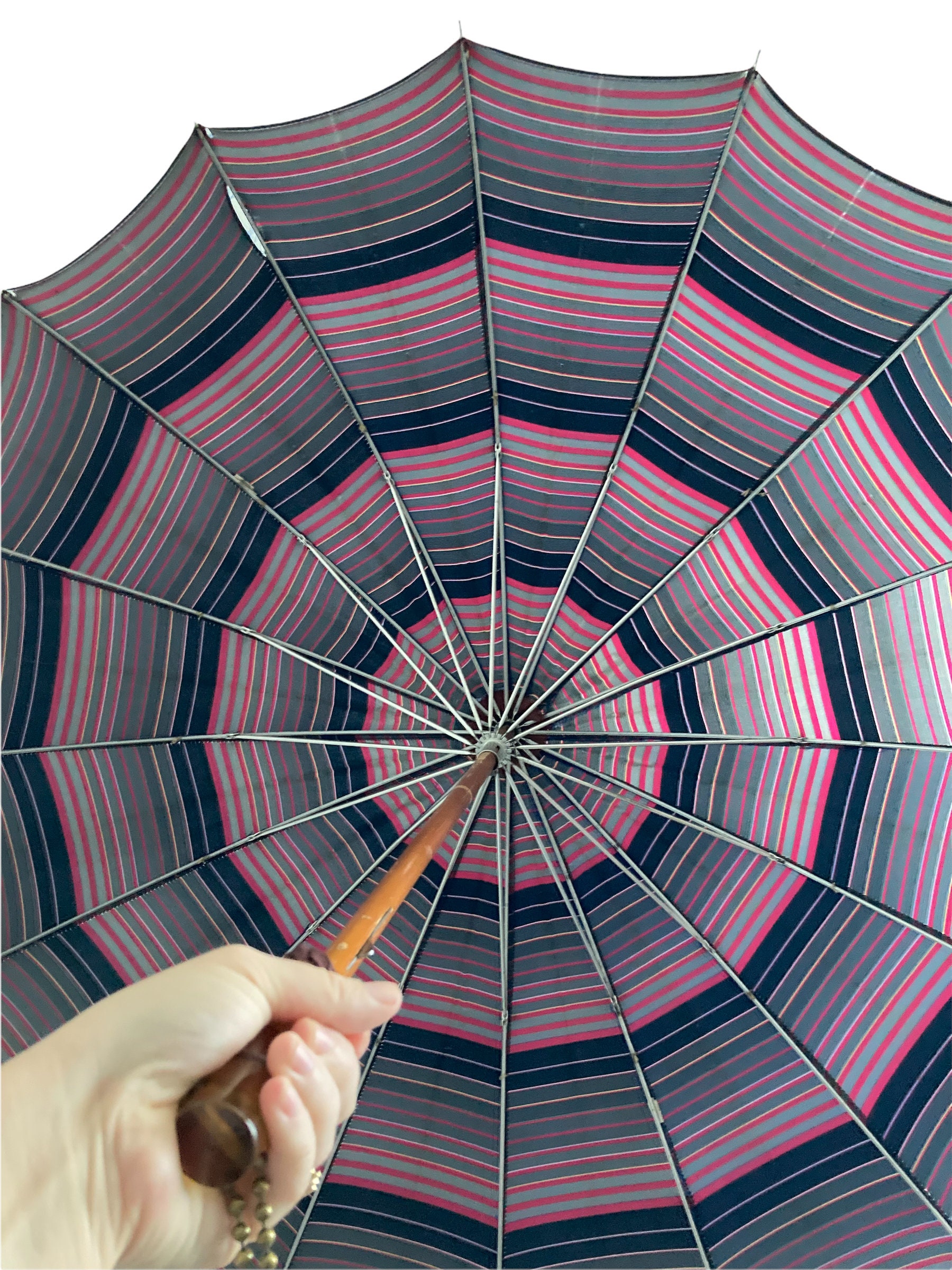 40s NY Umbrella Co Brown Parasol Clear Lucite Handle Accessoires Paraplus & regenaccessoires 