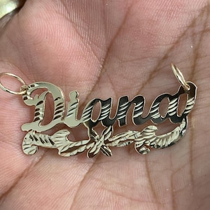 10K 14K Solid Real Gold Customized Name Pendant Cursive Flower Design Diamond Cut Jewelry Personalized Gift For Her