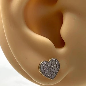10K Solid Yellow Gold heart Diamond earrings studs for unisex everyday wear Gifts for him or her Christmas Birthday valentine