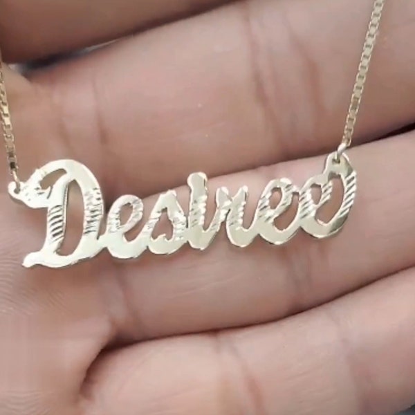 10K 14K Solid Real Gold Customized Name Pendant Cursive Letters With Box Chain Necklace Diamond Cut Jewelry Personalized Gift For Her