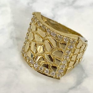 10K Solid Yellow Gold Mens Nugget 10 Karat Ring Statement Ring Anillo Mens Jewelry Size 11 Boys Mens Gift Fathers Day