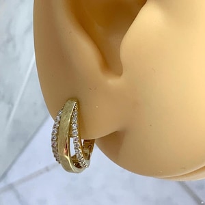 10K Solid Yellow Gold Huggies Hoop with CZ gift for her /girls/ women hoop/earring Christmas gift, fancy earring