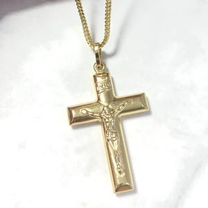 14K Solid Yellow Gold Jesus Christ Crucifix Cross Pendant with Franco Chain Necklace For Men and Women Christmas Gift Real Gold