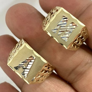 Herren Anfang Alphabet 10k Solid Weißgold Gelbgold Diamantschliff 10 Karat Männer Schwerer Ring