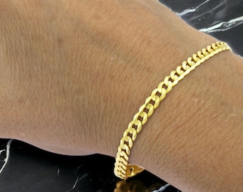 Real 14K Yellow Gold Cuban Curb Link Bracelet and Anklet For Men and Women Gifts for Him Her