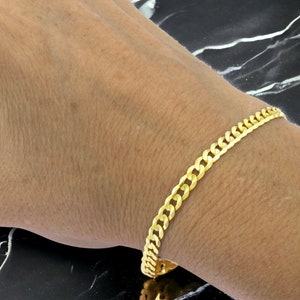Real 10K Yellow Gold Cuban Curb Link Bracelet Beach Anklet For Men and Women Gifts for Him Her 10 Karat Gold All Sizes