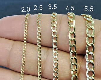 Real 10K Yellow Gold Hollow Cuban Curb Link Chain / Necklace For Men/Women (2.0mm - 5.5mm)