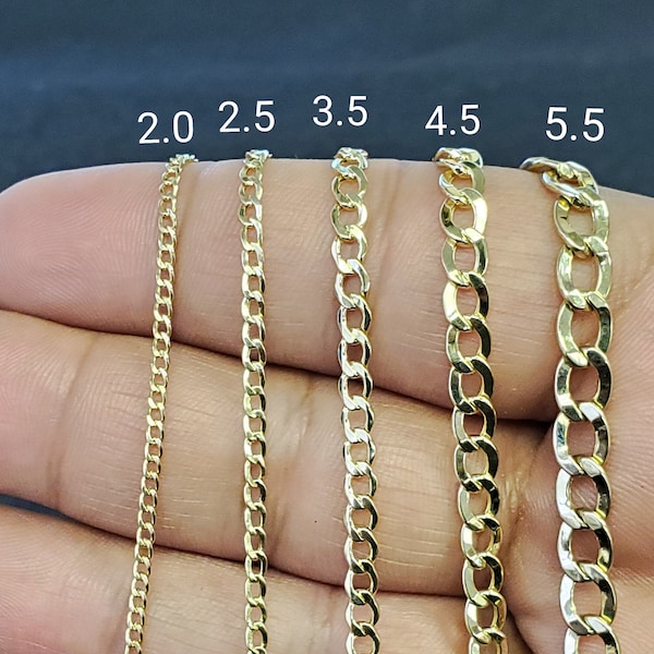 Real 10K Yellow Gold Hollow Cuban Curb Link Chain / Necklace For Men/Women (2.0mm - 5.5mm)