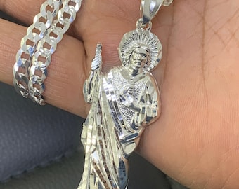 925 Sterling Silver St Jude Religious Solid Silver Medal Pendant Charm San Judas Cuban Necklace Catholic Jewelry Saint Jude