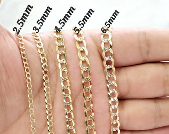 Real 10K Two Tone Pave Yellow and White Gold Diamond Cut Hollow Cuban Curb Link Chain / Necklace Men/Women