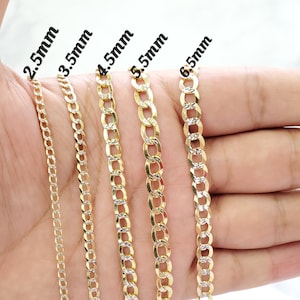 Real 10K Two Tone Pave Yellow and White Gold Diamond Cut Hollow Cuban Curb Link Chain / Necklace Men/Women