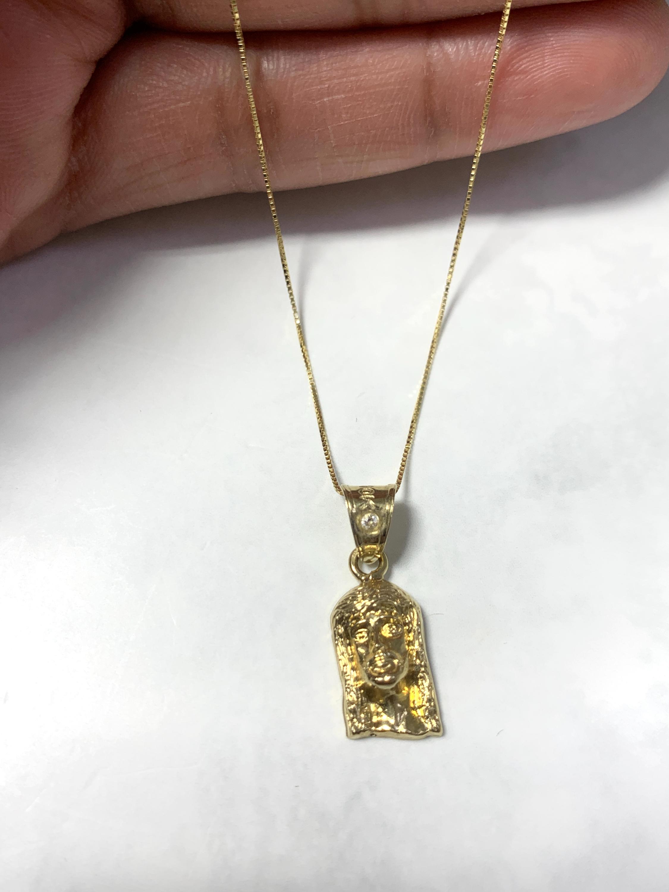 Yellow Jesus Chain 10K Solid Yellow Gold Jesus Christ Face Pendant With Box Chain Necklace ...