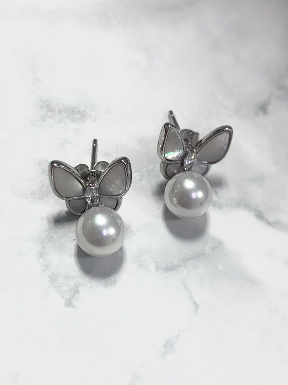MEDWISE Orecchini da donna a forma di farfalla, in argento Sterling 925, con ciondolo a forma di farfalla, regalo per donne, 13mm, Argento sterling, Opale