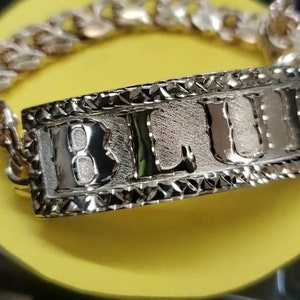 Solid Custom Chino Link 925 Italian Sterling Silver Personalized Diamond Cut Bar ID Heavy Bracelet For Men