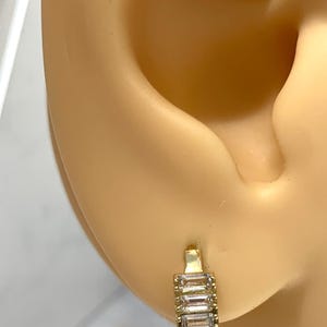 10K Solid Yellow Gold Huggies Hoop with baguette CZ gift for her /girls/kids/women hoop/earring Christmas gift, fancy earring