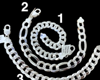 Solid Sterling Silver 925 Italian Silver Mens Solid Bracelet Cuban Figaro Mans Bracelet Fathers Day 925 Plata