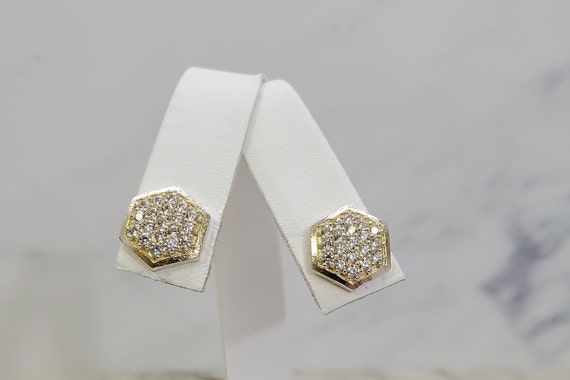 10K Yellow Gold Solid Hexagon Shape Style CZ Earrings for - Etsy