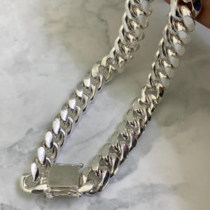Solid Miami Cuban Link 925 Sterling Silver Chain Necklace For Men Heavy Links Box Clasp