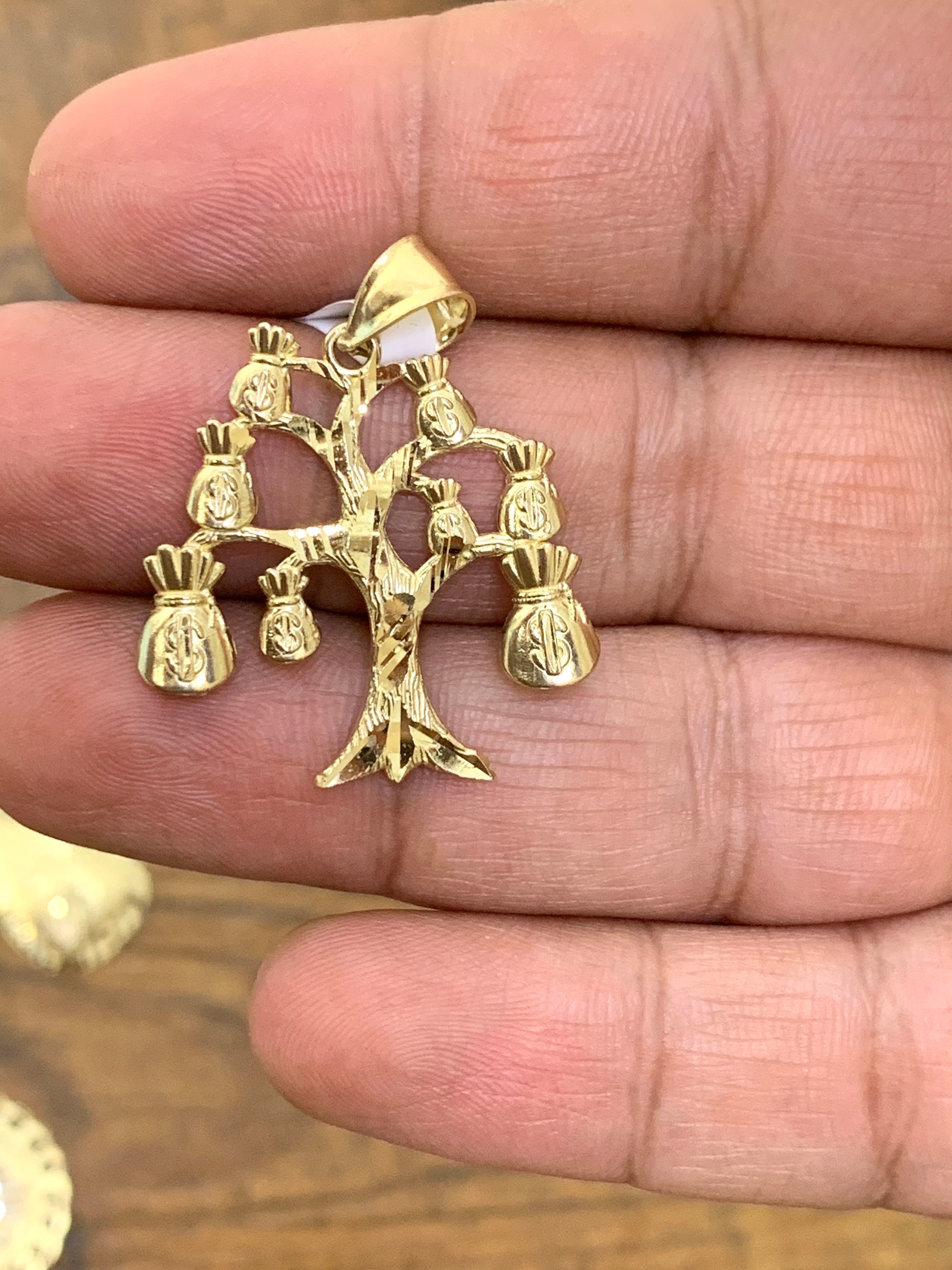 10 Karat Real Solid Yellow Gold Money Tree Pendant Men's Women's