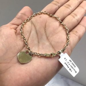 14 Karat Real Gold Ladies Links Bracelet Heart Hanging Womens Bracelet Esclava 14k Gold Esclava