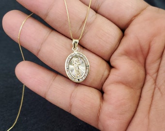 10k St Jude Necklace Religious Solid Gold Medal CZ Pendant Charm San Judas Catholic Jewelry With Box Chain Necklace Optional Saint Jude