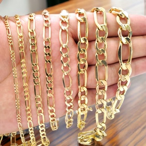 Cadena y collar de eslabones Figaro de oro amarillo de 10 quilates para hombres y mujeres para colgantes y dijes