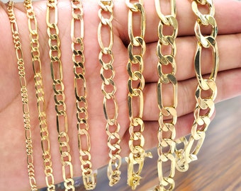 10K Yellow Gold Figaro Link Chain and Necklace Men and Women For Pendant and Charms