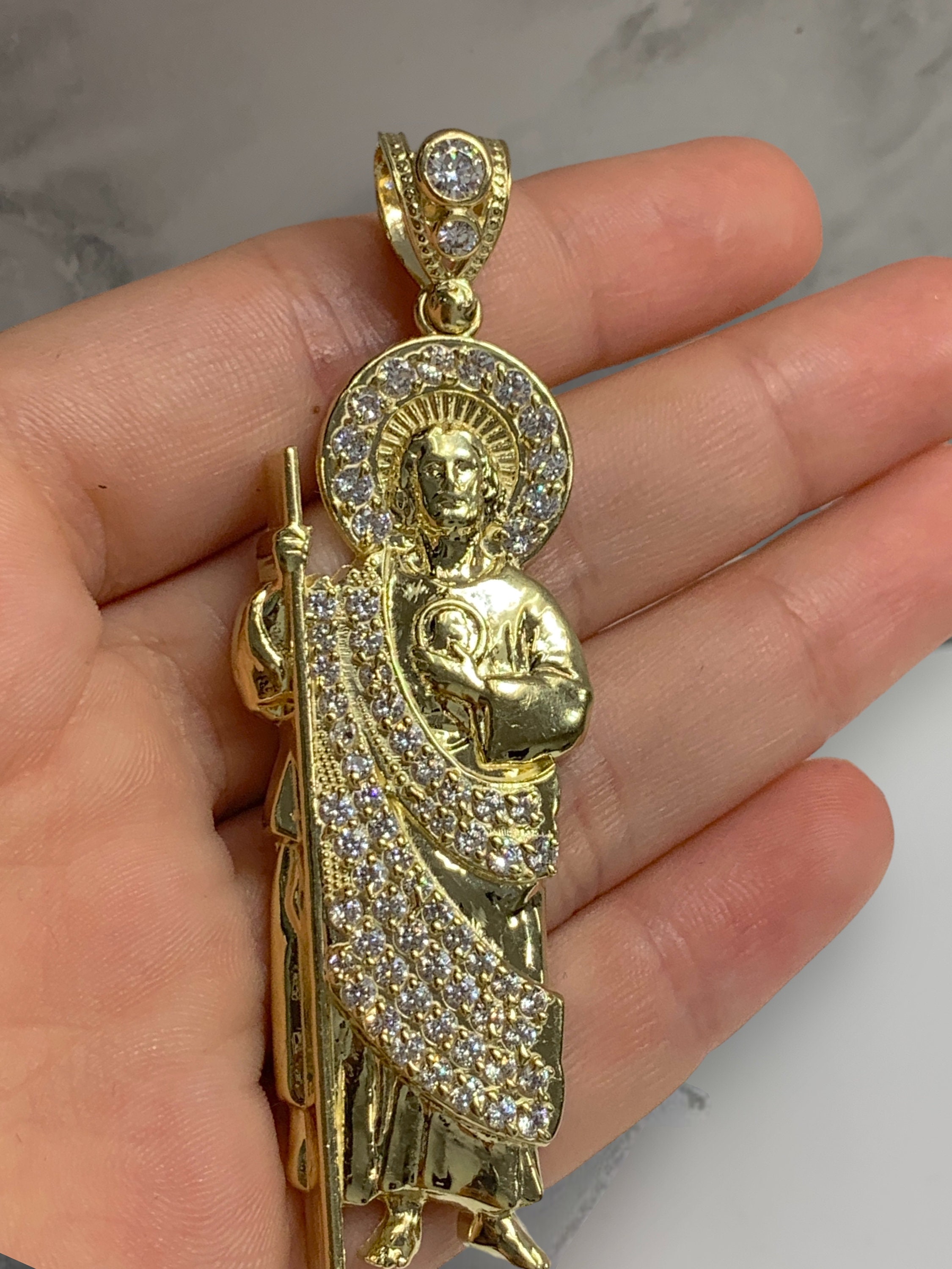 10K Real Gold St Jude San Judas Religious Solid Medal Pendant Charm ...