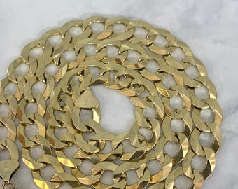 10K Solid Yellow Gold Curb Cuban Link Chain Necklace For Men 12mm Real 10 karat Gold For Boys Mens Fathers Day Gift