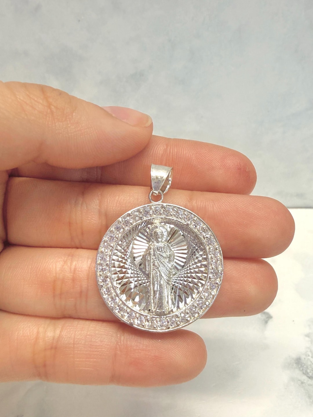 Solid Sterling 925 Silver Saint Jude Pendant Dije De La San Judas St ...