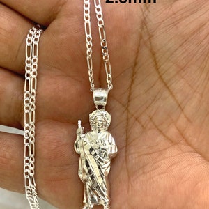 925 Sterling Silver St Jude Religious Solid Silver Medal Pendant Charm San Judas Figaro Chain Necklace Roman Catholic Jewelry Saint Jude