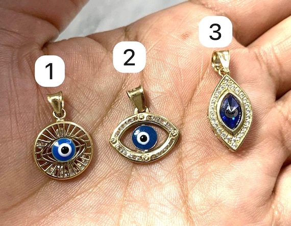 HERMES メタルキーホルダー Evil Eye Charm Pendant 10K Evil Eye Pendant Real 10 Karat Yellow Gold Charm Christmas