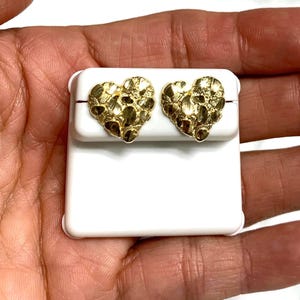 10K Solid Yellow Gold Nugget heart Shape Style earrings / studs for men /ladies or young boys everyday wear Gifts for him or her